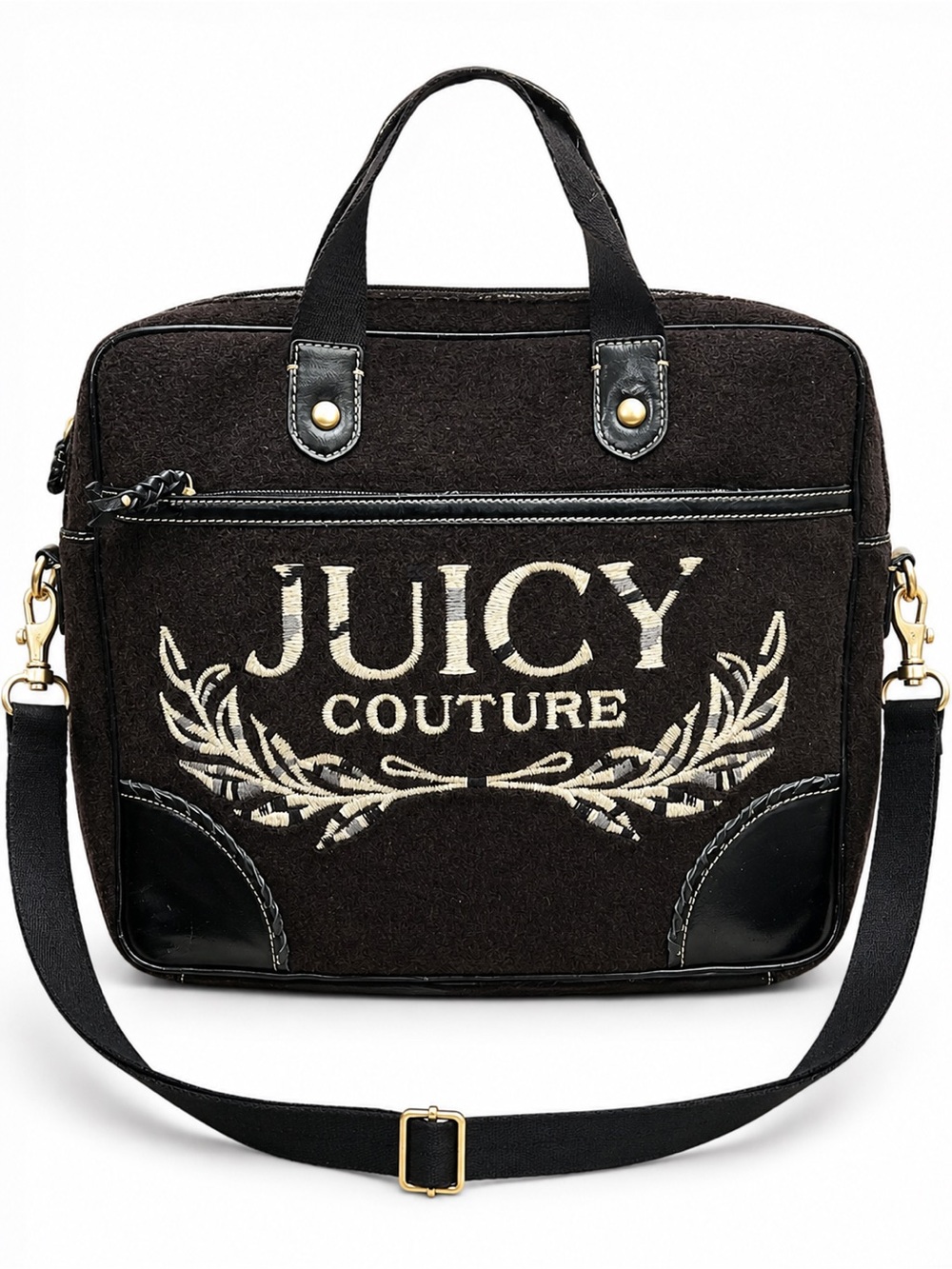 Vintage Y2K Juicy Couture Computer Bag Black Terry Cloth Laptop Messenger